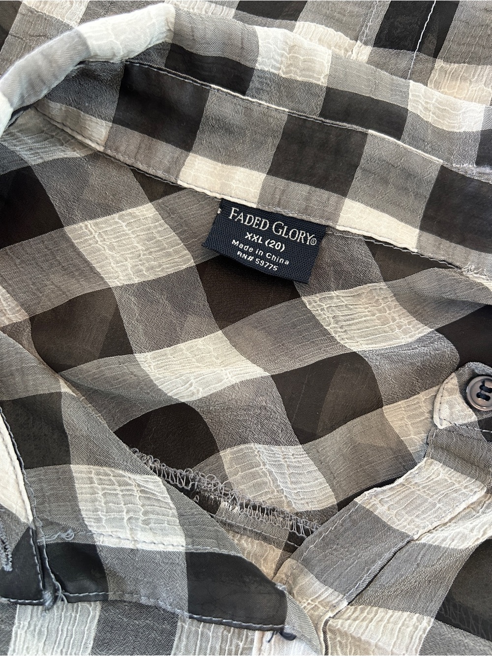 Faded Glory Black & White Buffalo Check Button-Front Women's Shirt - Picture 3 of 4